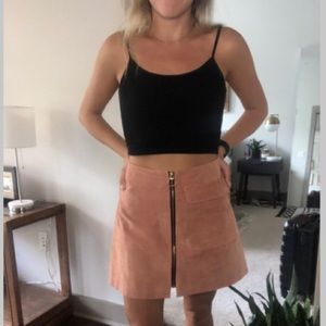 Pink leather zip mini skirt